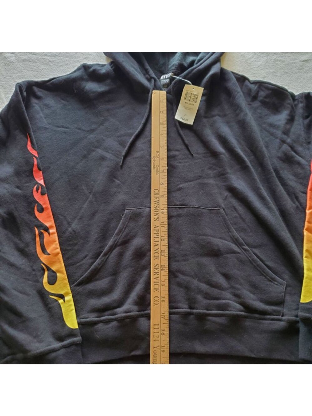 Hot Topic Black Hoodie Flame Sleeve XL Womens Pullover Cropped Shorter Length - Picture 5 of 10